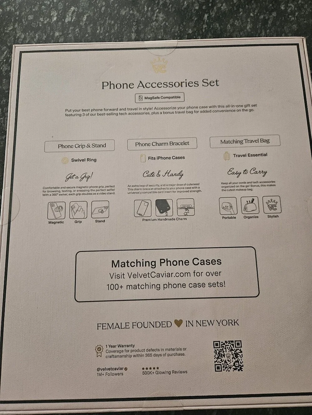 Velvet Caviar Black Floral Phone Accessories Set with Pink Roses